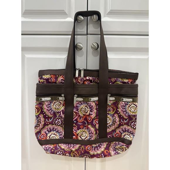 Le SportSac Handbags - LeSportsac Tote Bag Large Travel Purse Floral Brown Red Multicolor 16"x14"